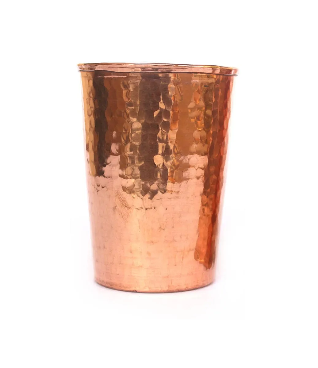 De Kulture  Handmade Pure Solid Copper Water Glass Cup Tumbler Set Ideal  Drinkware, 3x 4.2 (DH) Inches, Set of 2, 450 ml